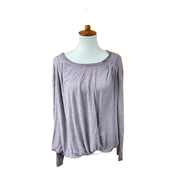 Umgee Tops - Umgee Mineral Wash Long Sleeve Pullover, Twist Front, Light Purple Top